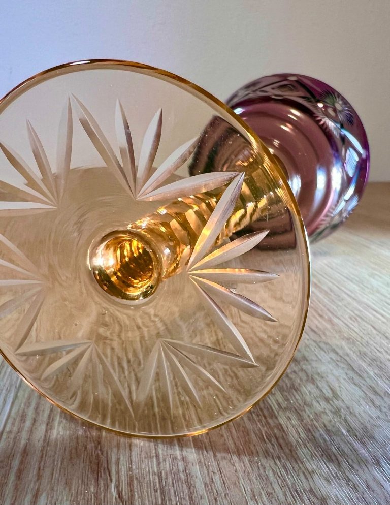 Aubergine & Rosalin Uranium Römer – Possibly Moser, c. 1900 Antique uranium glass Römer with aubergine cut to vaseline bowl and rosalin beaded stem, c. 1900