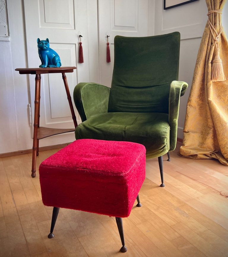 Chair & Stool – Radice/Zanuso Inspired Mid-century Italian chair & stool with metal feet, awaiting reupholstery
