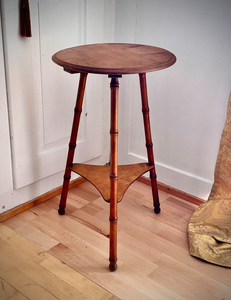 Victorian Faux Bamboo Tripod Table – Walnut, 19th Century Victorian faux bamboo walnut side table with tripod base and turned legs, c. 1880s