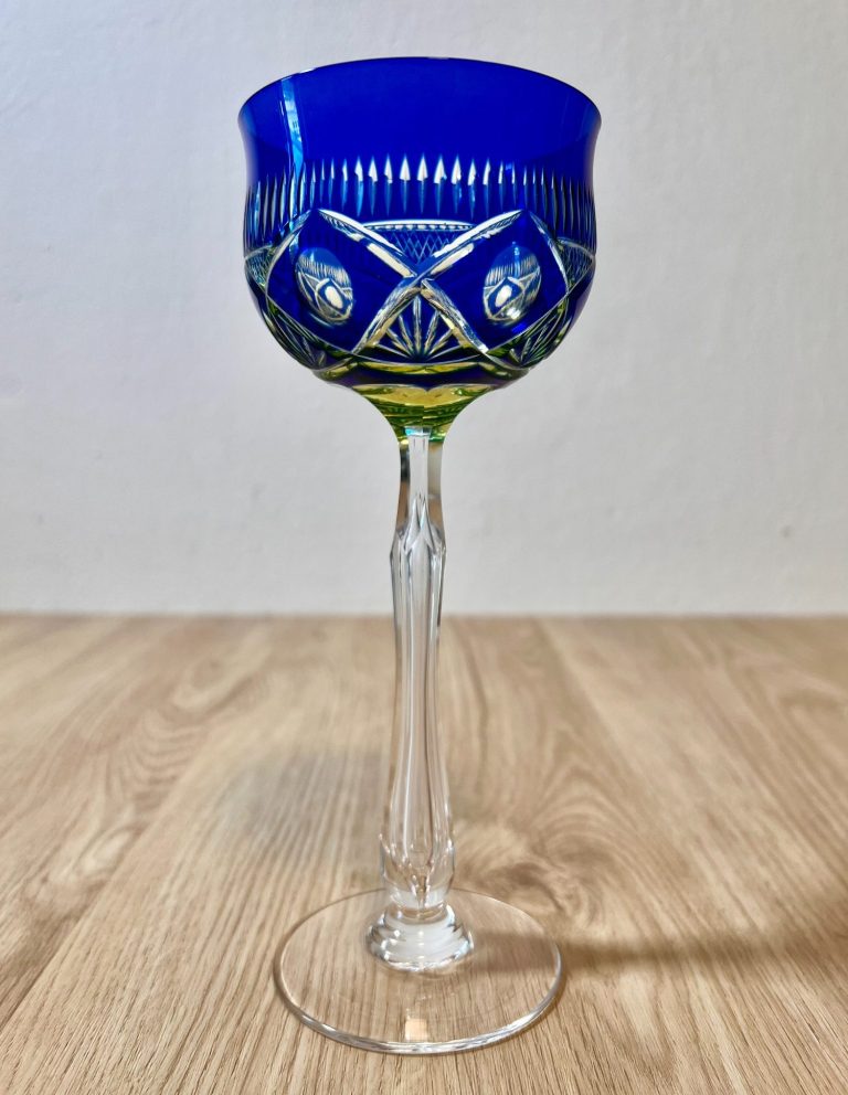 Cobalt Cut to Vaseline Uranium Römer – Val Saint Lambert, 1950s Val Saint Lambert uranium glass Römer with cobalt cut to vaseline bowl and faceted stem, c. 1950s