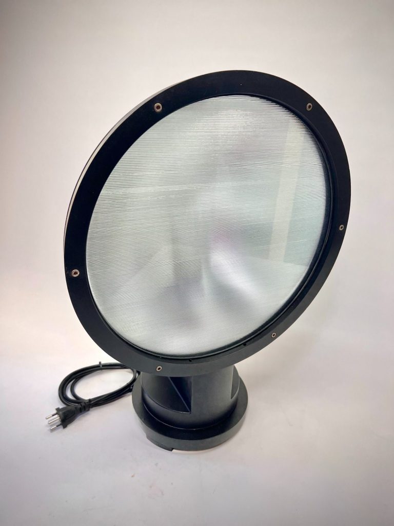 Original BEGA industrial technical light with ribbed glass and cast aluminium housing. Architectural vintage luminaire with strong sculptural presence. BEGA Industrial Technical Light | Architectural Vintage Luminaire