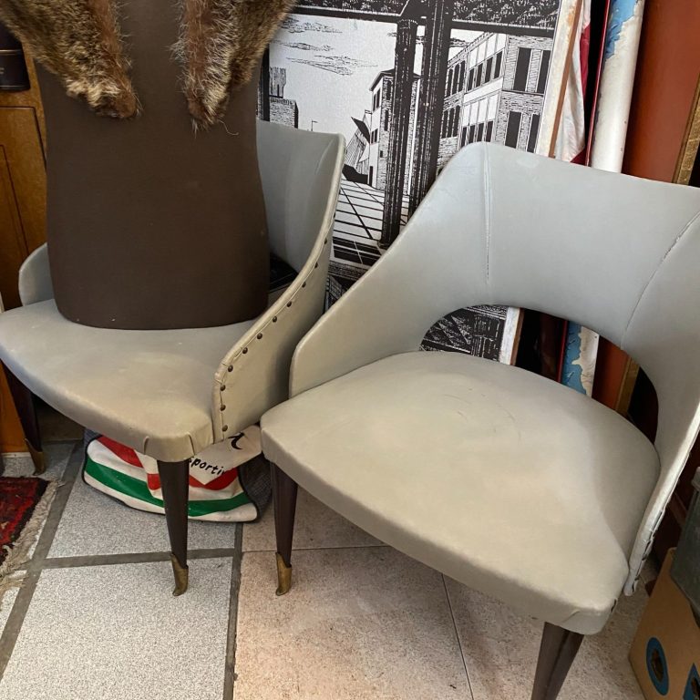 Italian Ebony Armchairs – Brocante Lake Zuerich Vintage Italian ebony armchairs mid-restoration, bold silhouette
