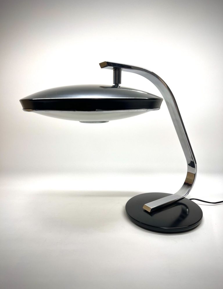 fase-520c-midcentury-modern-desk-lamp-madrid-1950s Vintage FASE Madrid desk lamp Model 520-C with chrome arm and crystal glass diffuser, 1950s